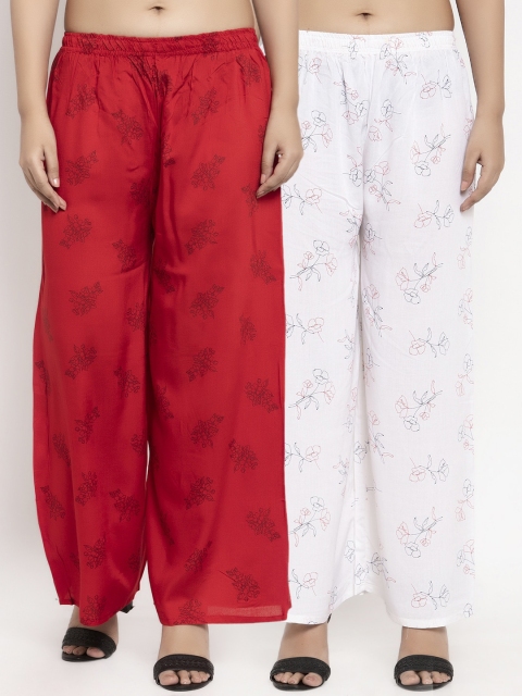 

KLOTTHE Women Pack Of 2 Red & White Printed Straight Palazzos