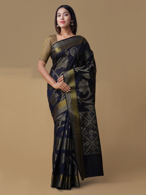 

Unnati Silks Blue & Beige Silk Cotton Woven Design Jamdani Saree