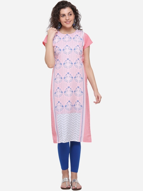 

PURVAJA Women Pink Printed Straight Kurta