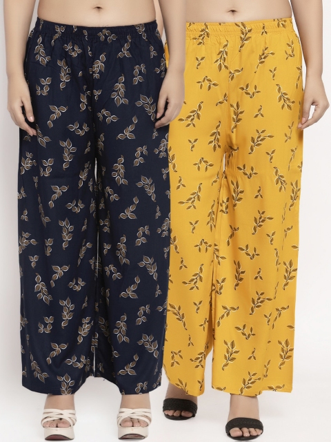 

KLOTTHE Women Pack Of 2 Printed Straight Palazzos, Navy blue
