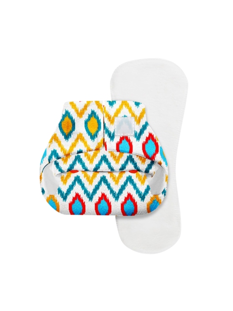 

SuperBottoms Infant Kids White & Yellow Printed Reusable Organic-Cotton Sustainable Diaper With 1 Dry Feel Pad