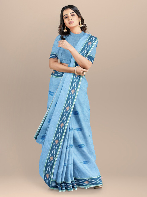 

BharatSthali Blue Cotton Woven Design Handloom Ikat Saree