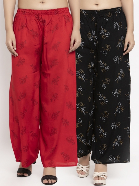 

KLOTTHE Women Pack Of 2 Printed Straight Palazzos, Red