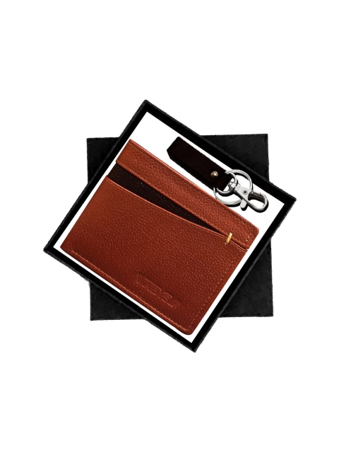 ABYS Men Brown & Silver-Toned Solid Genuine Leather Accessory Gift Set