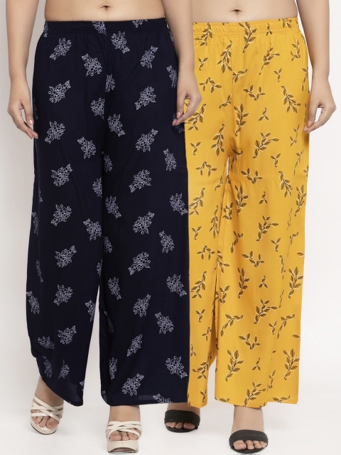 KLOTTHE Women Pack Of 2 Printed Straight Palazzos, Yellow