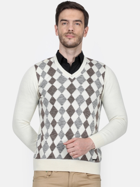 

Monte Carlo Men Off-White & Grey Argyle Pullover Sweater