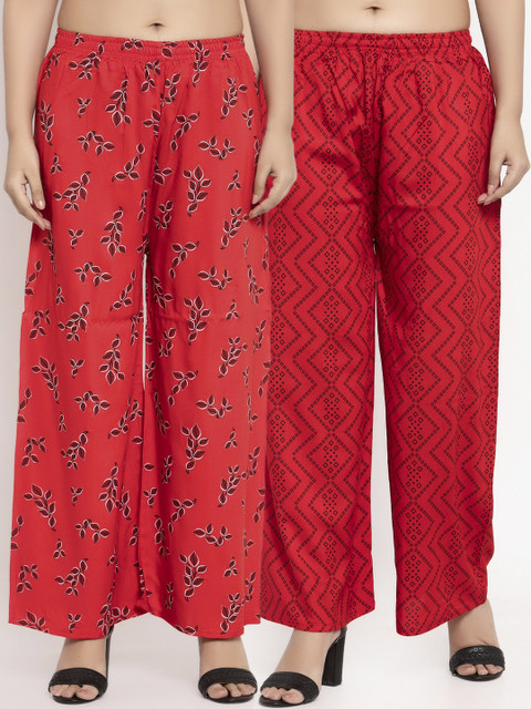 

KLOTTHE Women Pack Of 2 Printed Straight Palazzos, Red