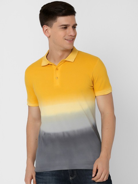 

MARCA Disati Men Yellow Dyed Polo Collar Cotton T-shirt