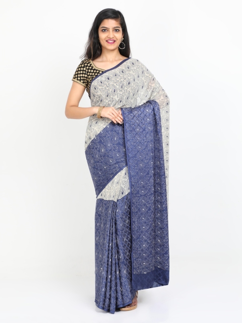 

SABOO COLLECTIONS Navy Blue Colourblocked Saree