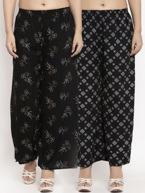 KLOTTHE Women Pack Of 2 Black Printed Straight Palazzos