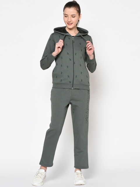 

METTLE Women Olive Green Printed Tracksuit