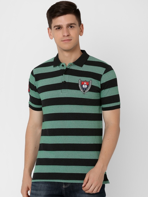 

MARCA Disati Men Green Striped Polo Collar Cotton T-shirt