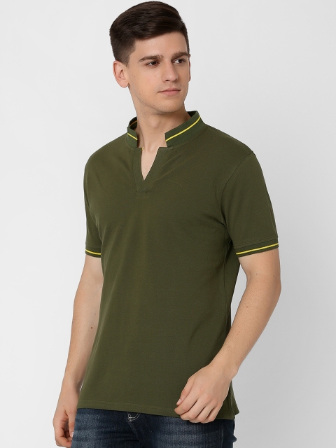 

MARCA Disati Men Olive Green Solid Mandarin Collar T-shirt