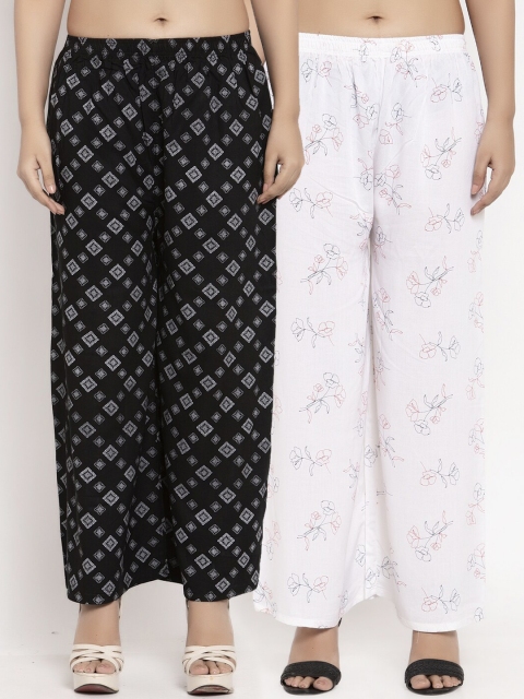 

KLOTTHE Women Pack Of 2 Printed Straight Palazzos, Black
