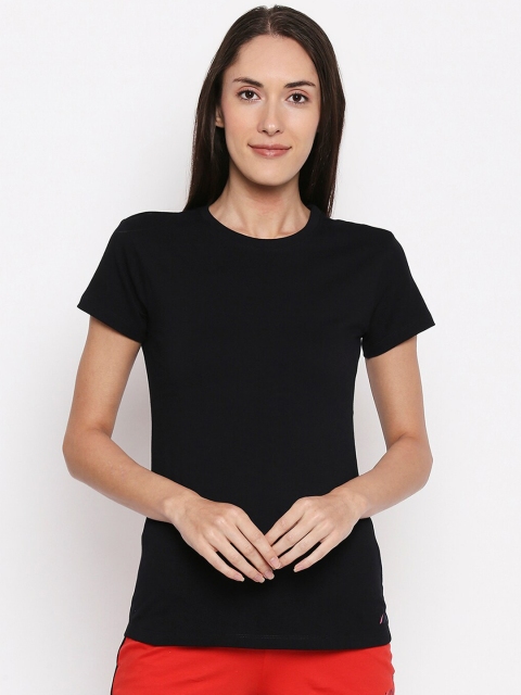 

XIN Women Black Solid Round Neck Lounge T-shirt