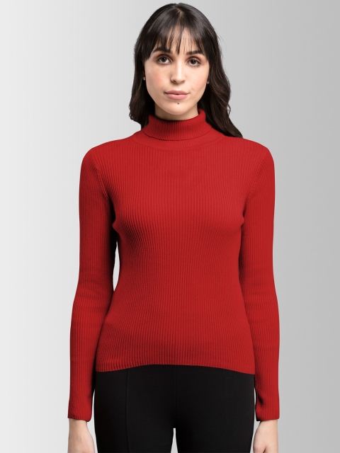 

FableStreet Women Red Ribbed Pullover Sweater