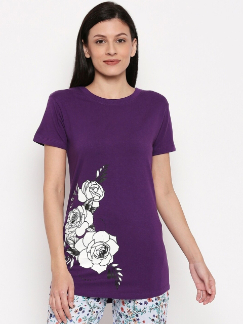 

XIN Women Purple Printed Round Neck T-shirt