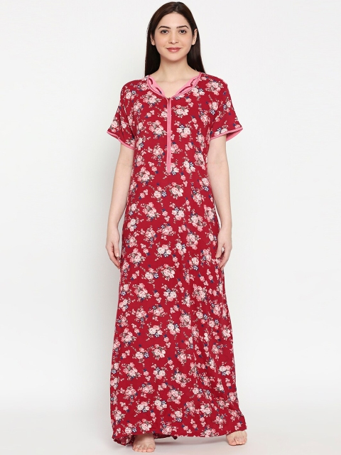 

XIN Women Maroon Printed Maxi Nightdress