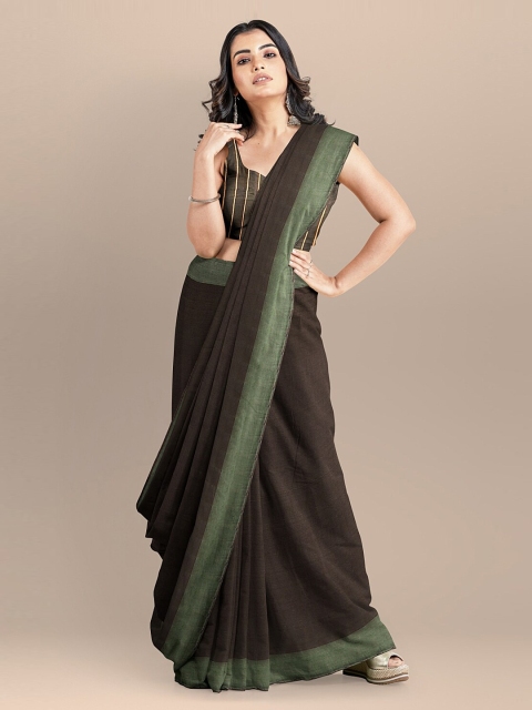 

BharatSthali Brown Pure Silk Solid Handloom Tussar Saree