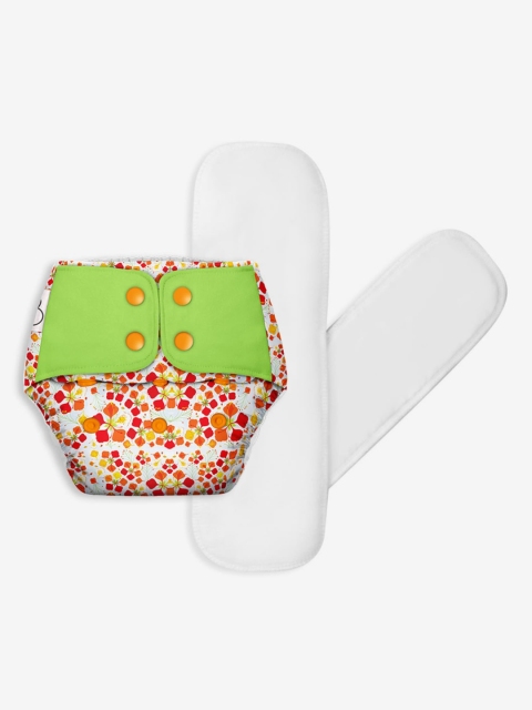 

SuperBottoms Infant Kids Orange & Red Printed Reusable Organic Cotton Sustainable Diaper With 2 Dry Feel Pads