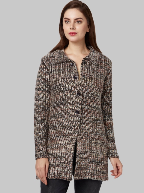 

Park Avenue Woman Beige & Black Self Design Longline Cardigan