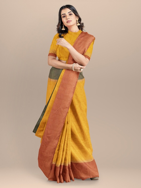 

BharatSthali Yellow Striped Sustainable Saree