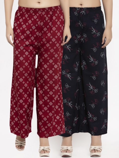 

KLOTTHE Women Pack Of 2 Printed Straight Palazzos, Maroon