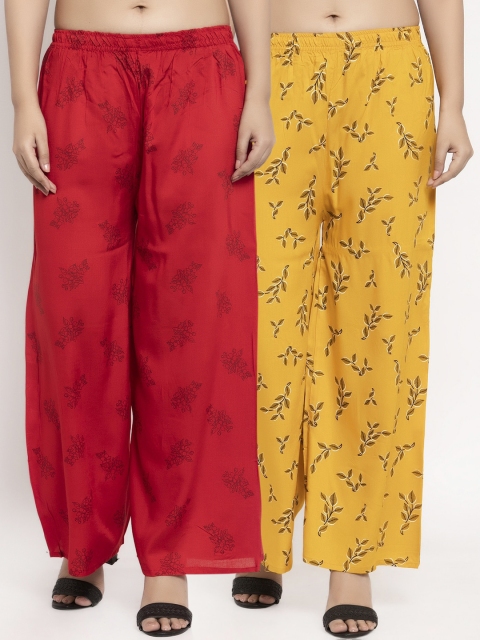 

KLOTTHE Women Pack Of 2 Printed Straight Palazzos, Red