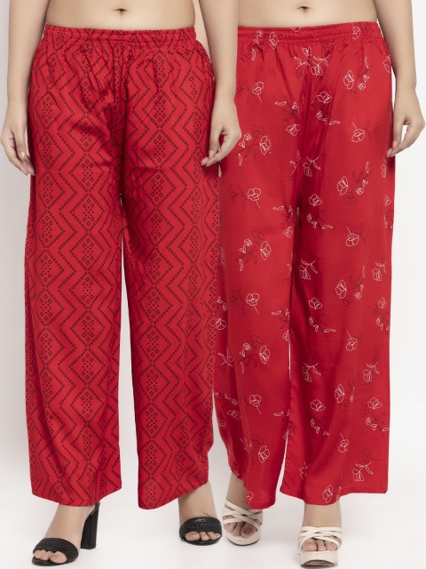 

KLOTTHE Women Pack Of 2 Printed Straight Palazzos, Red