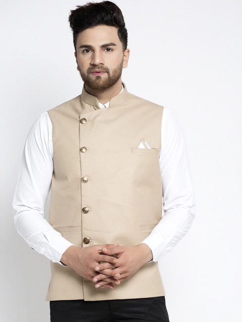 

Jompers Men Beige Woven Design Nehru Jacket