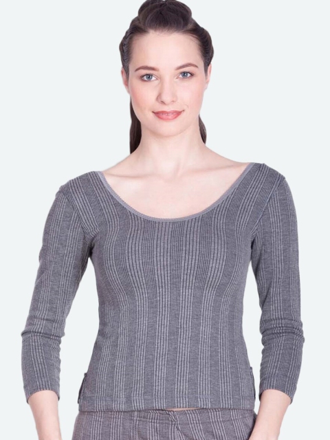 

Lux Inferno Women Charcoal Grey Striped Thermal Top