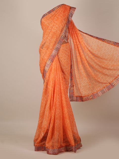 

Pothys Orange Printed Poly Georgette Saree