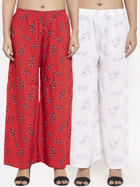 

KLOTTHE Women Pack Of 2 Red & White Printed Straight Palazzos
