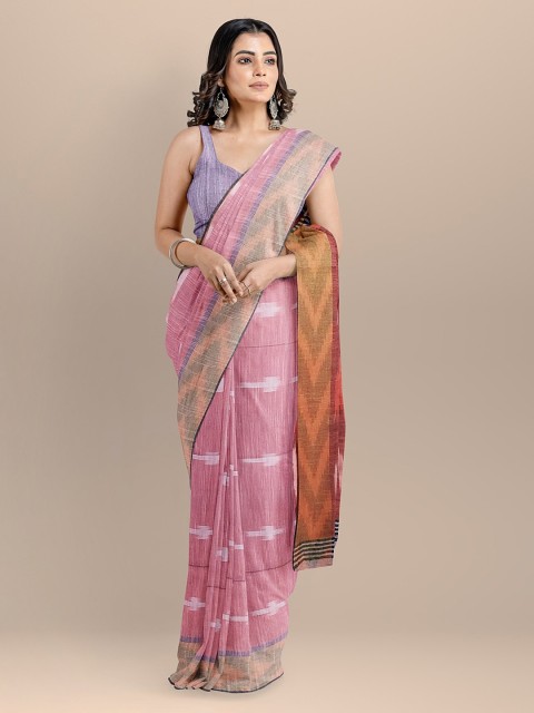 

BharatSthali Pink Pure Cotton Printed Ikat Saree