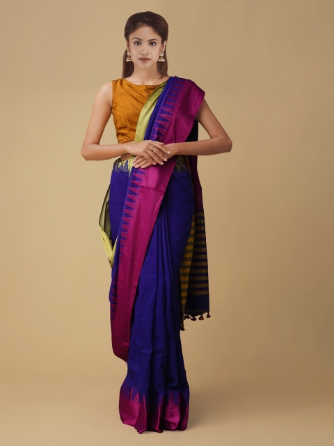 

Unnati Silks Navy Blue & Magenta Pure Linen Solid Saree
