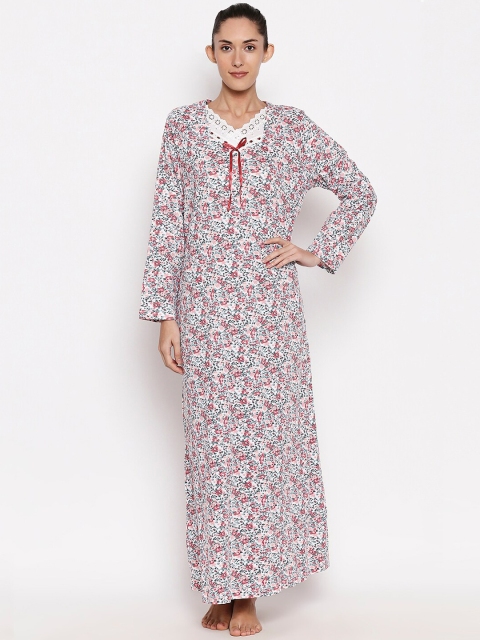 

XIN Women White & Multicoloured Floral Printed Maxi Nightdress