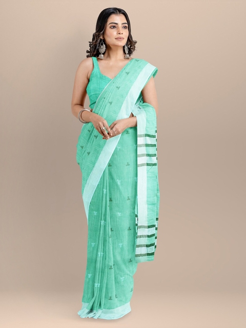 

BharatSthali Sea Green Cotton Woven Design Handloom Jamdani Saree