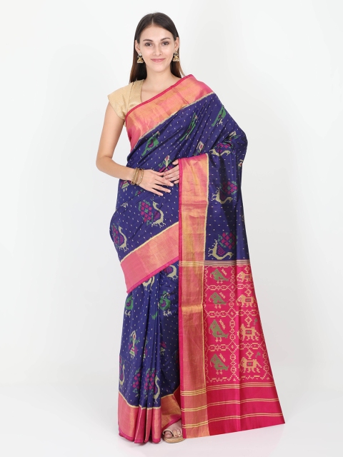 

SABOO COLLECTIONS Navy Blue & Pink Woven Design Patola Saree