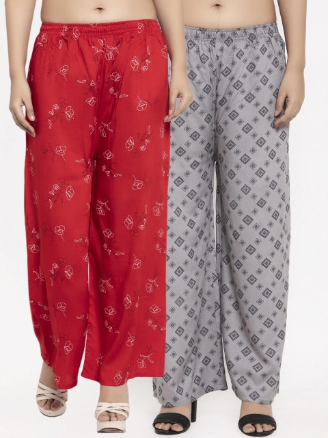 

KLOTTHE Women Pack Of 2 Grey & Red Printed Straight Palazzos