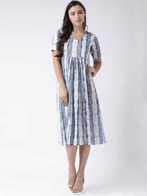 

SIAH Women White & Blue Dyed Empire Dress
