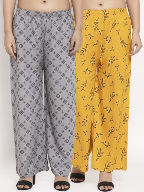 

KLOTTHE Women Pack Of 2 Printed Straight Palazzos, Yellow