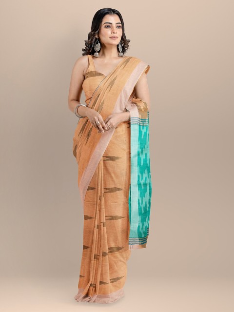 

BharatSthali Orange Pure Cotton Woven Design Handloom Ikat Saree