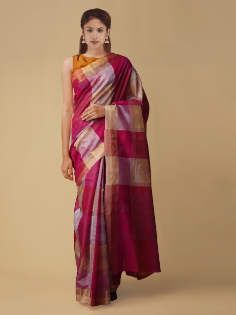 

Unnati Silks Multicoloured Silk Cotton Checked Jamdani Saree, Multi
