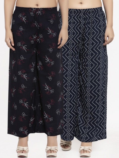 

KLOTTHE Women Pack Of 2 Printed Straight Palazzos, Black