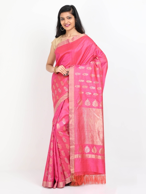 

SABOO COLLECTIONS Pink Pure Silk Woven Design Tussar Saree