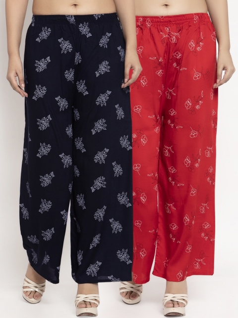 

KLOTTHE Women Pack Of 2 Printed Straight Palazzos, Red