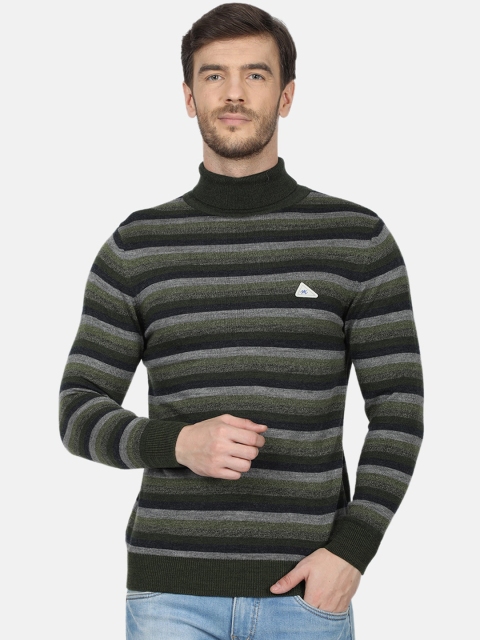 

Monte Carlo Men Green & Grey Striped Pullover Sweater