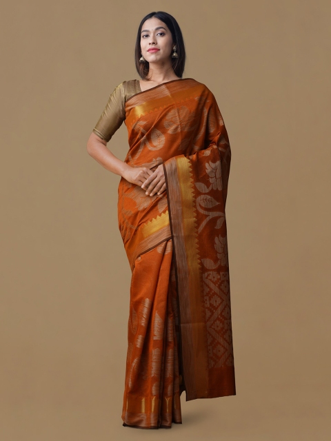 

Unnati Silks Orange Silk Cotton Woven Design Jamdani Saree