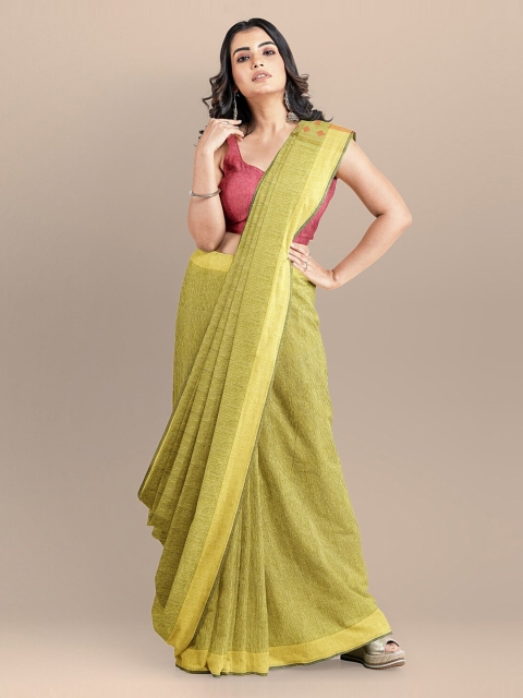 

BharatSthali Green Silk Cotton Solid Jamdani Saree