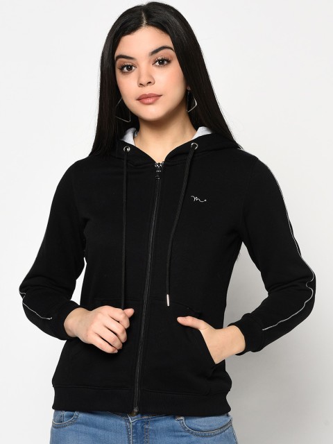 

METTLE Women Black Solid Hooded Sweatshirt